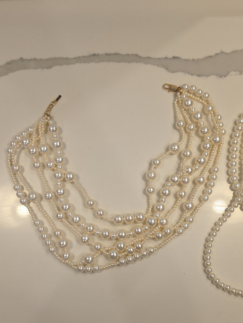 Elegant Multi-Strand Pearl Necklace - White